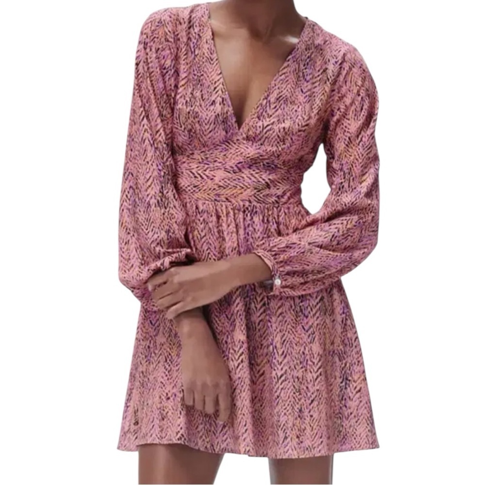 ZARA BOHEMIAN ANIMAL PRINT LONG SLEEVED MINI DRESS SZ XS